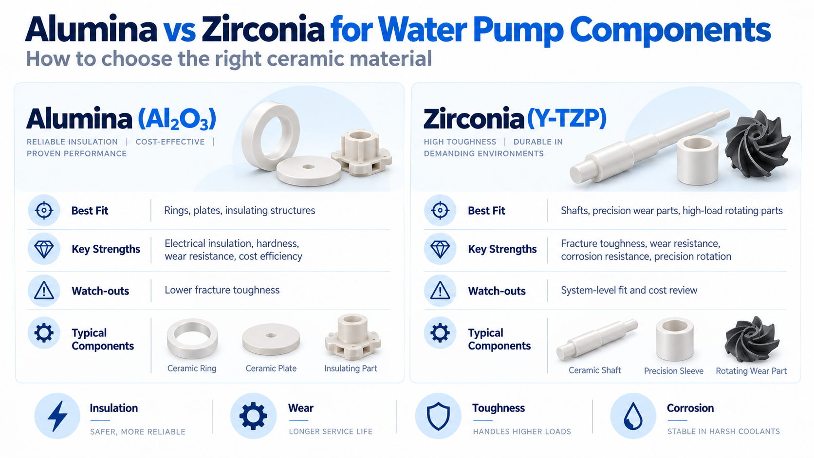 Alumina vs zirconia for water pump components