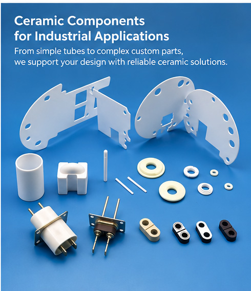 Custom ceramic components including ceramic tubes rods rings and insulators
