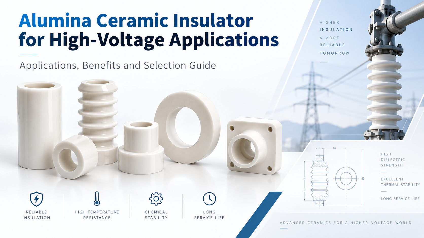 Alumina ceramic insulator for high-voltage applications