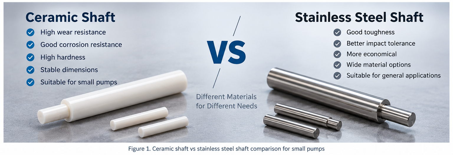 Ceramic shaft vs stainless steel shaft comparison for small pumps