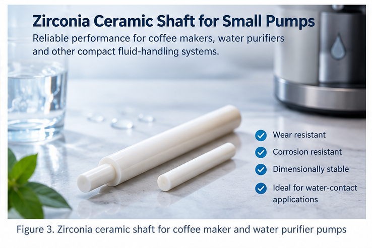Zirconia ceramic shaft for coffee maker and water purifier pumps