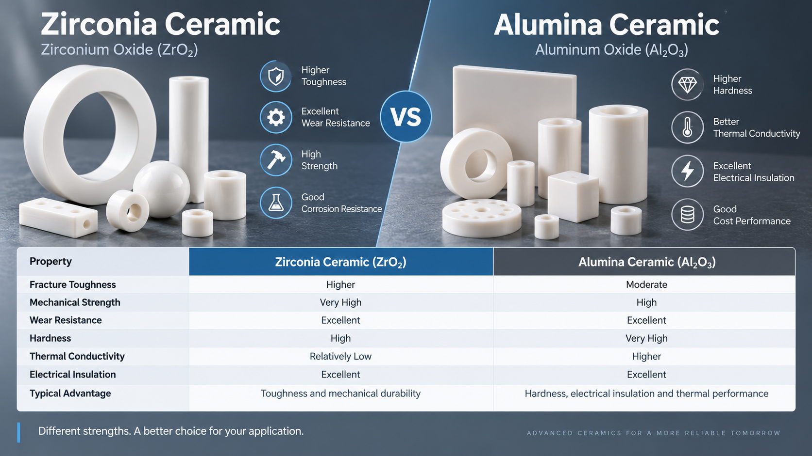 Zirconia ceramic vs alumina ceramic properties comparison