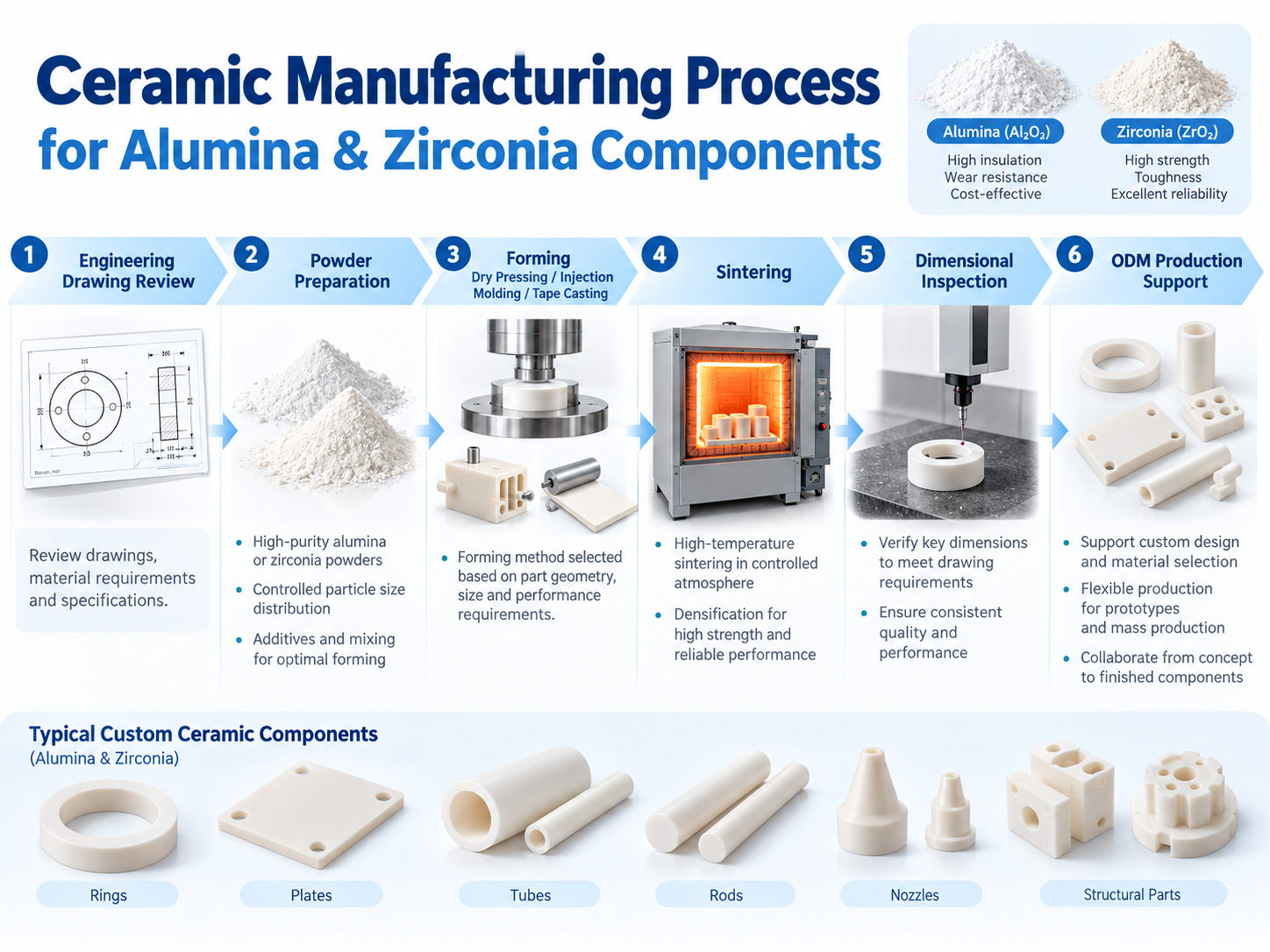 ceramic manufacturing process for alumina and zirconia components